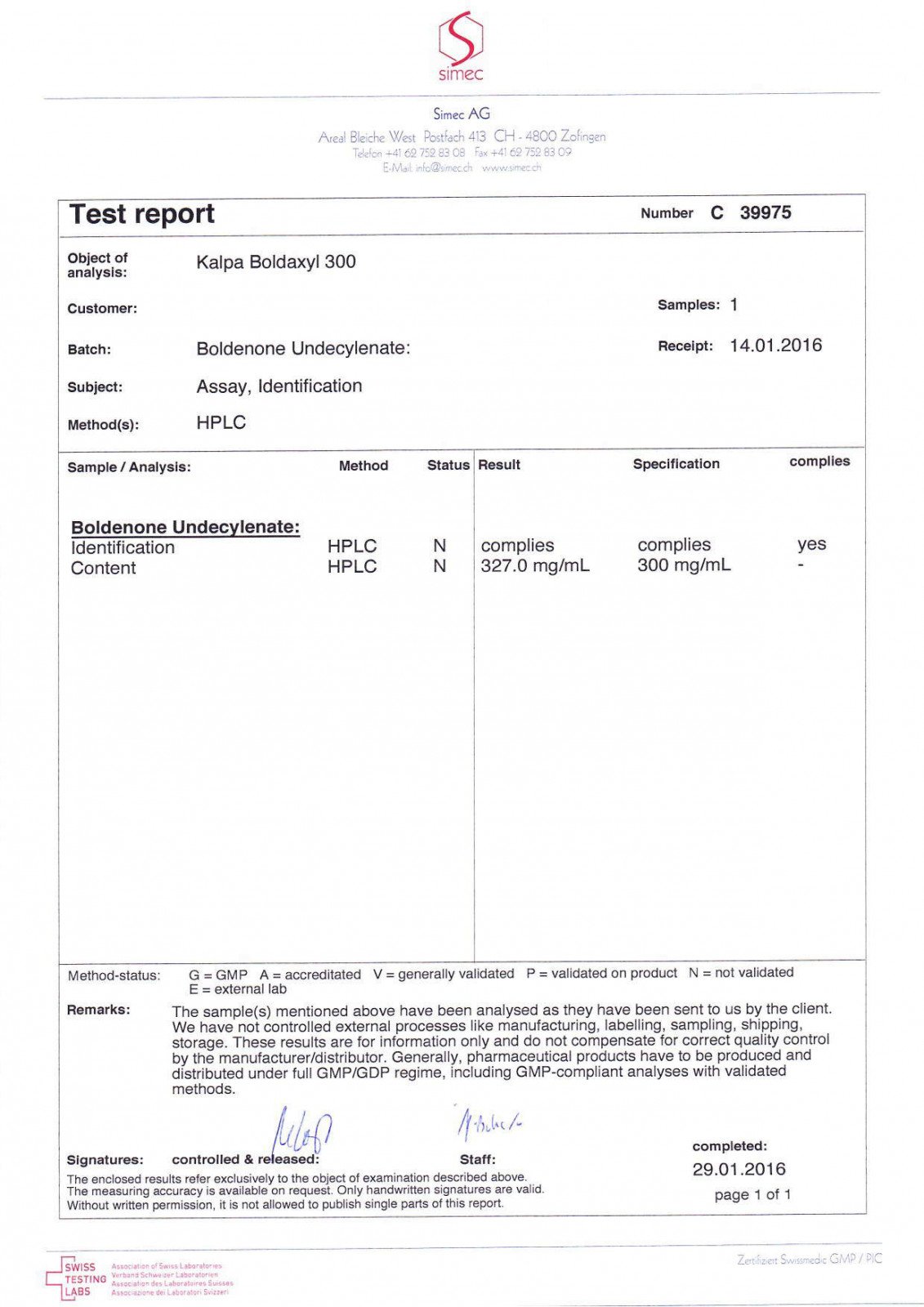 boldaxyl lab test result