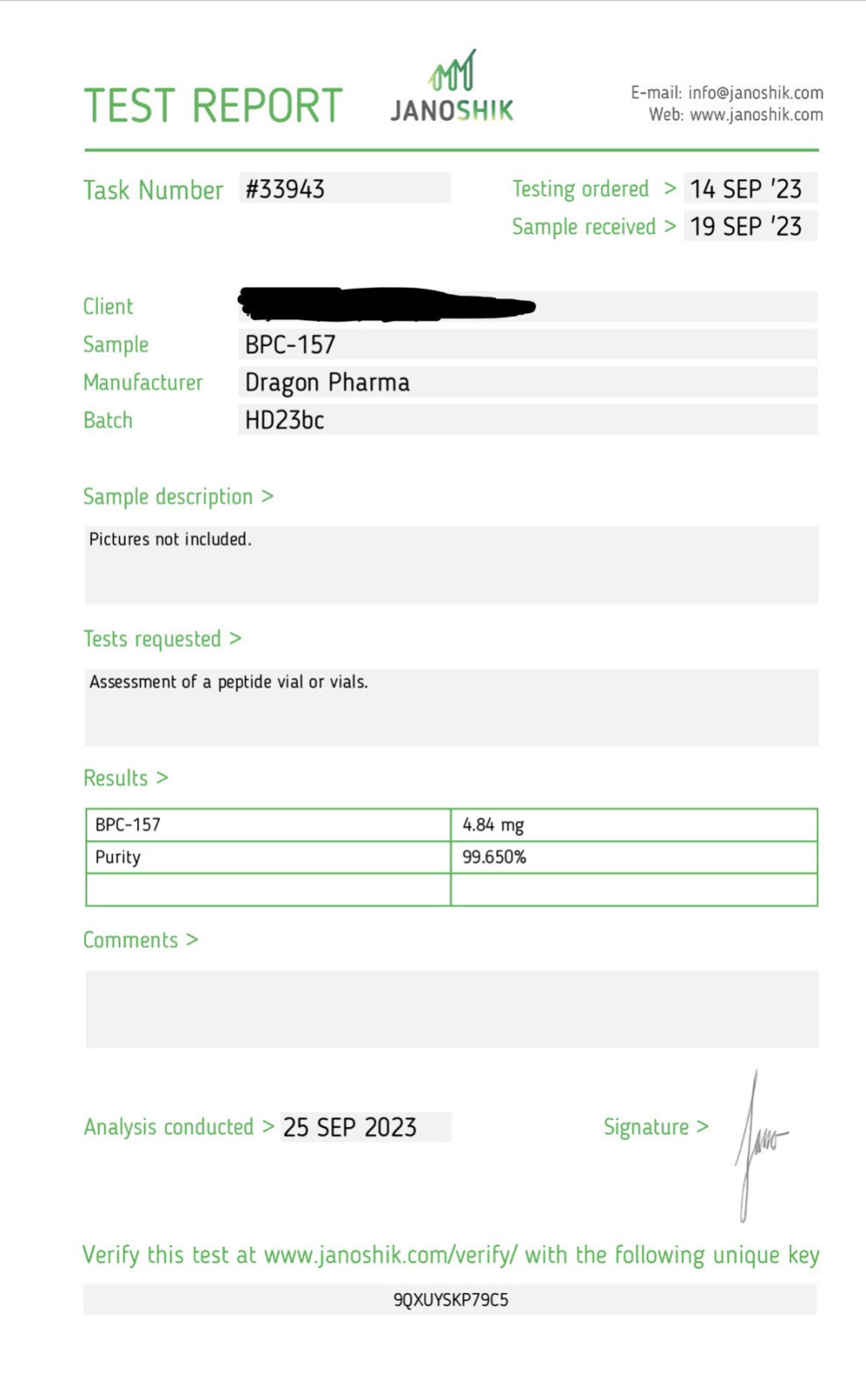 bpc 157 lab test result