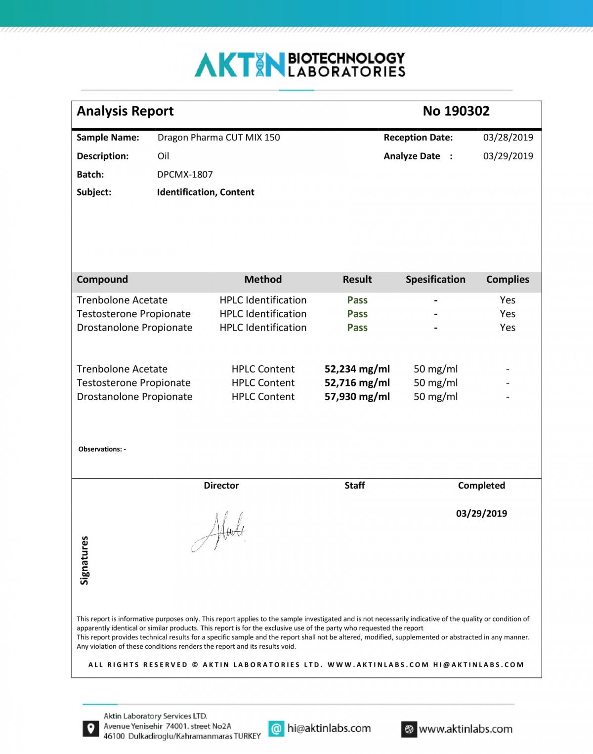 clomixyl lab test result