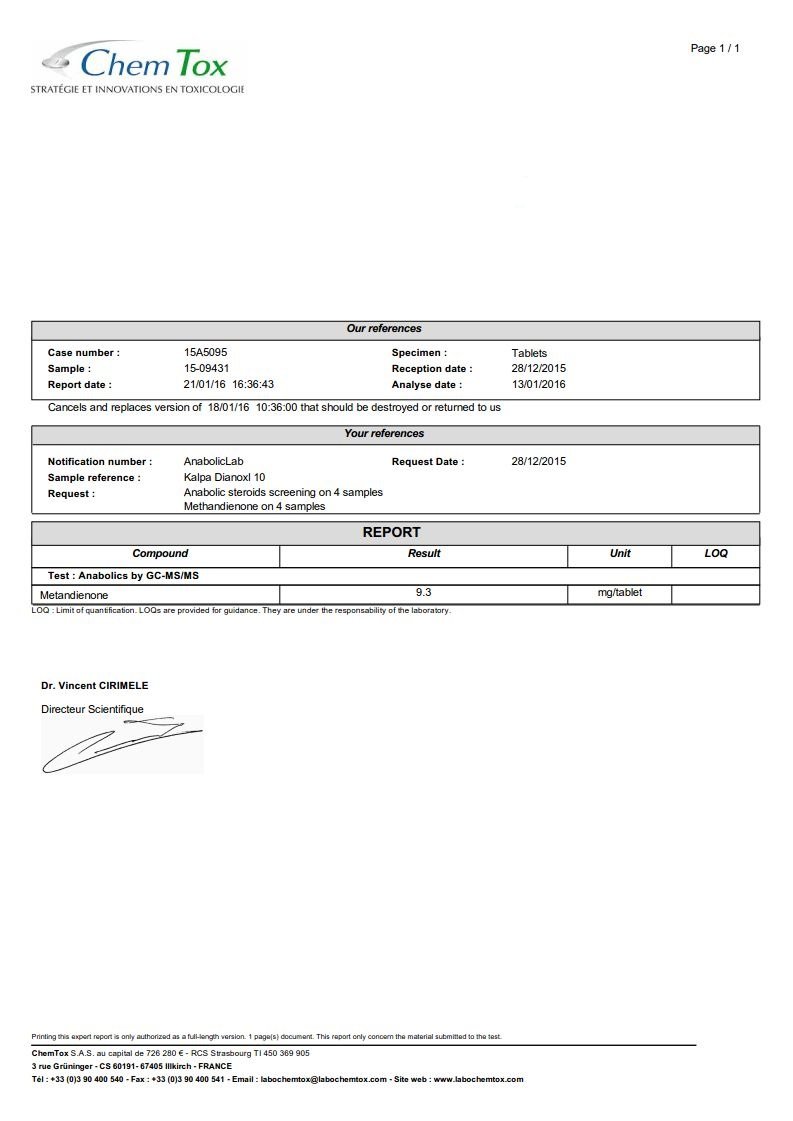 dianoxyl 10 lab test result