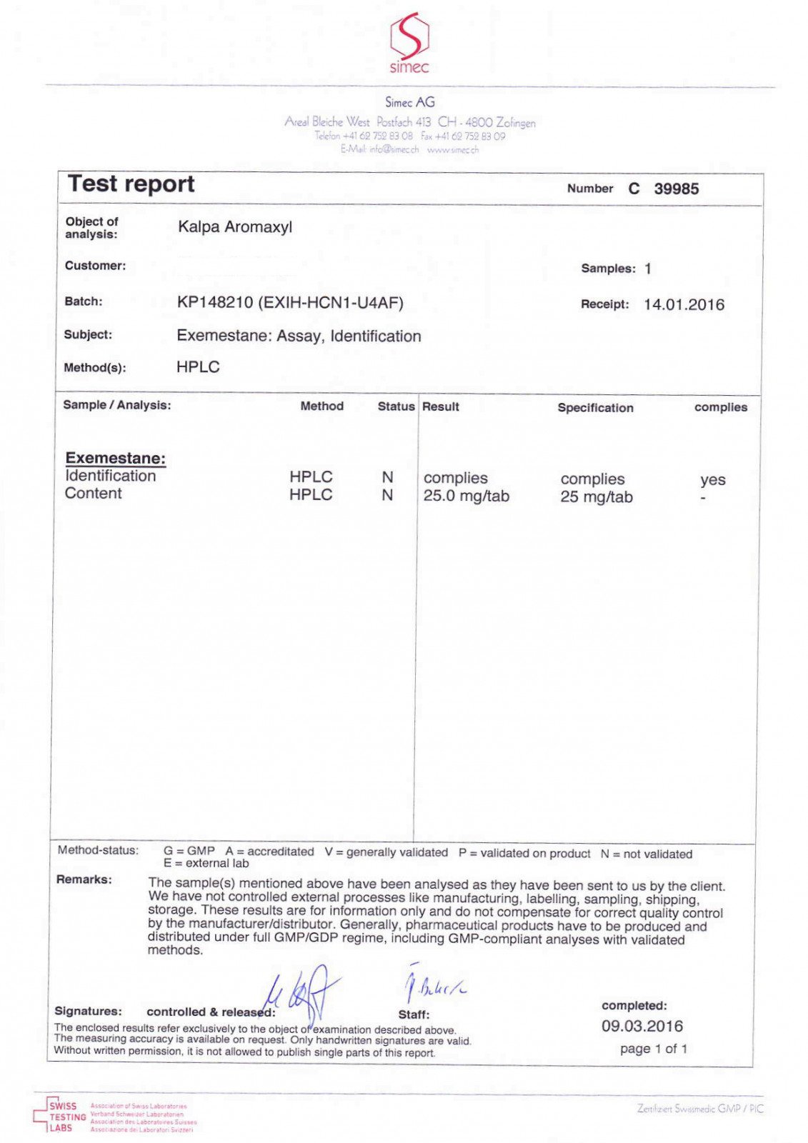 aromaxyl lab test result