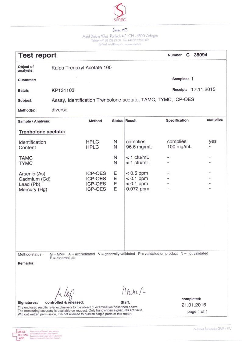 trenboxyl acetate lab test result