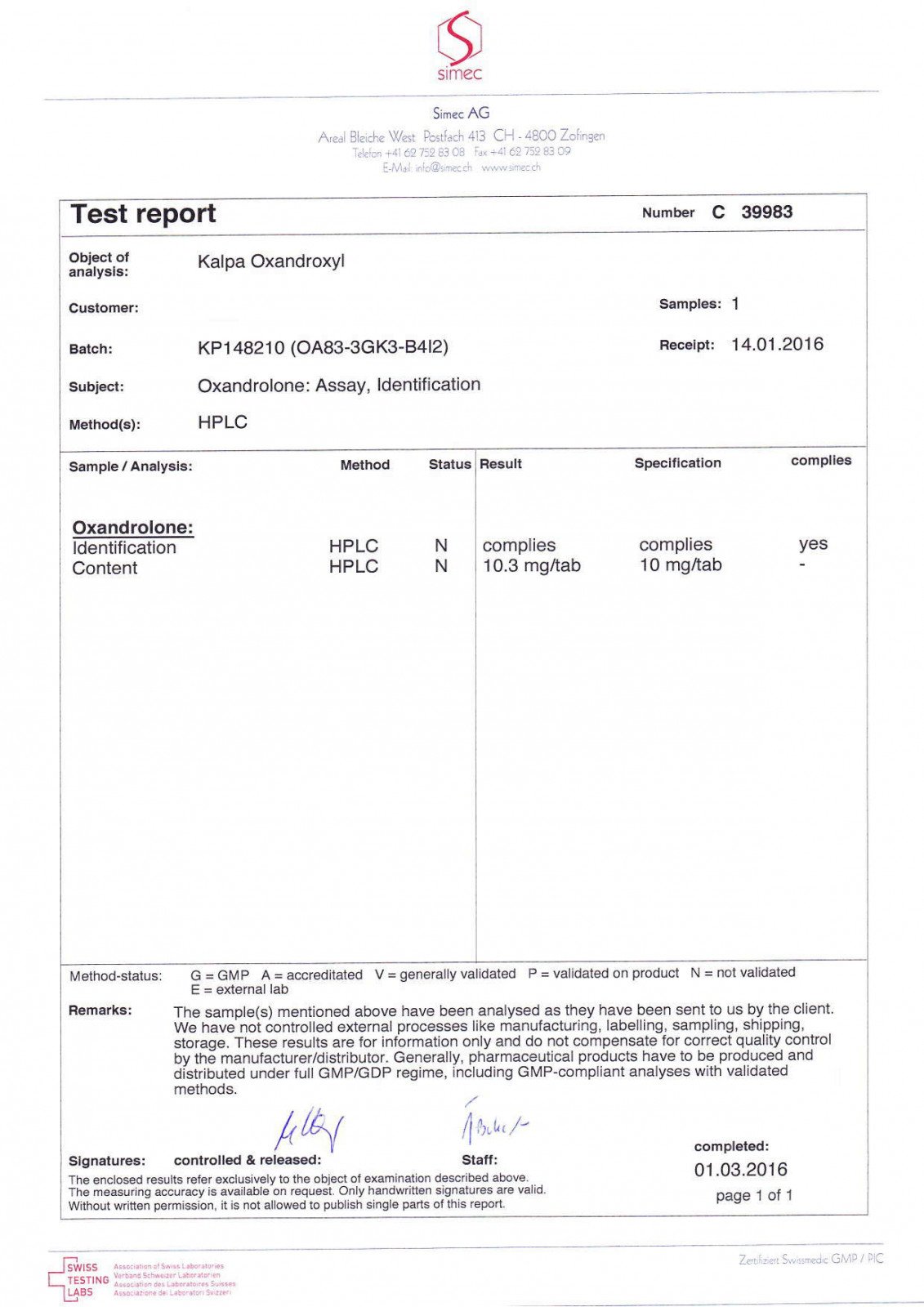 oxandroxyl 10 lab test result