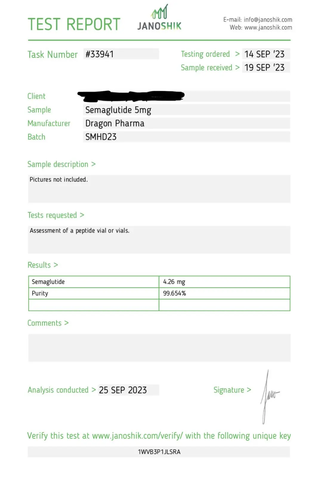 sema-pep lab test report