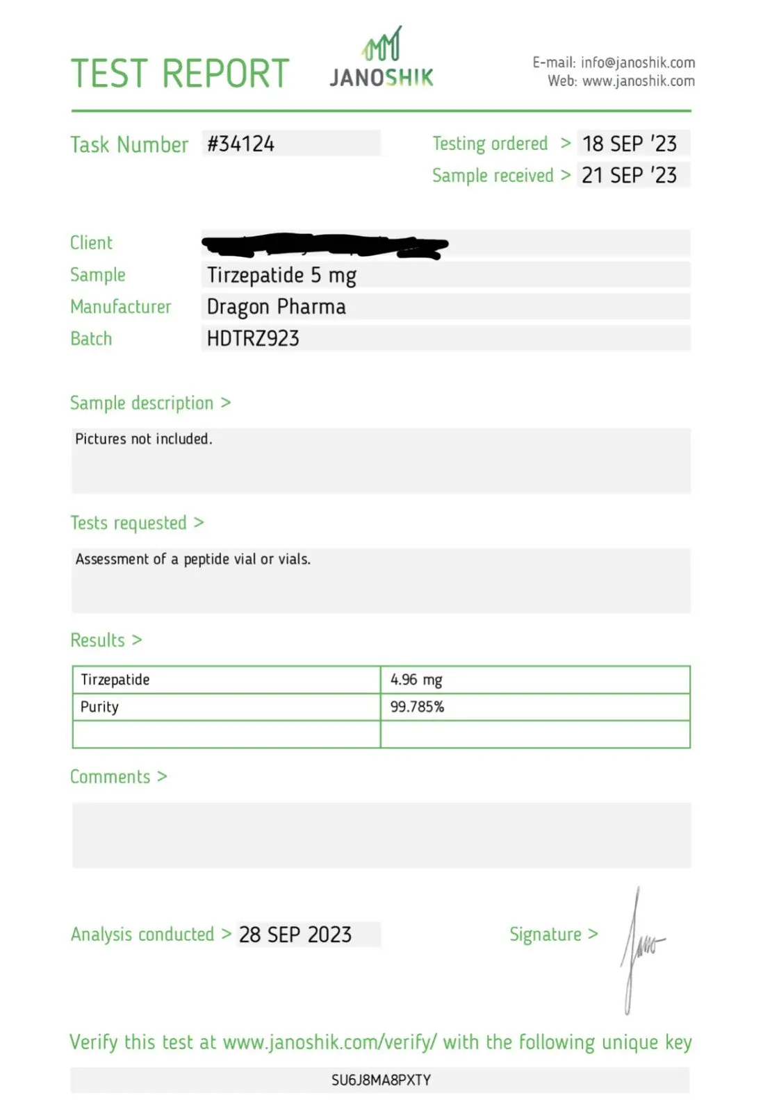 dragozepide lab test report